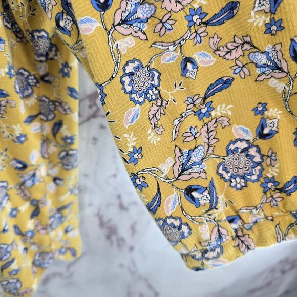 J Jill Shirt Women XL Yellow Blue Floral Printed V Neck Pure Modal Long Tee T - Picture 8 of 10